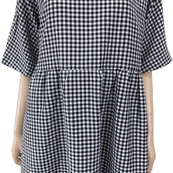 Zanzea Dress Womens XL Black White Gingham Check Short Sleeve Maxi Long NWT - Picture 5 of 10